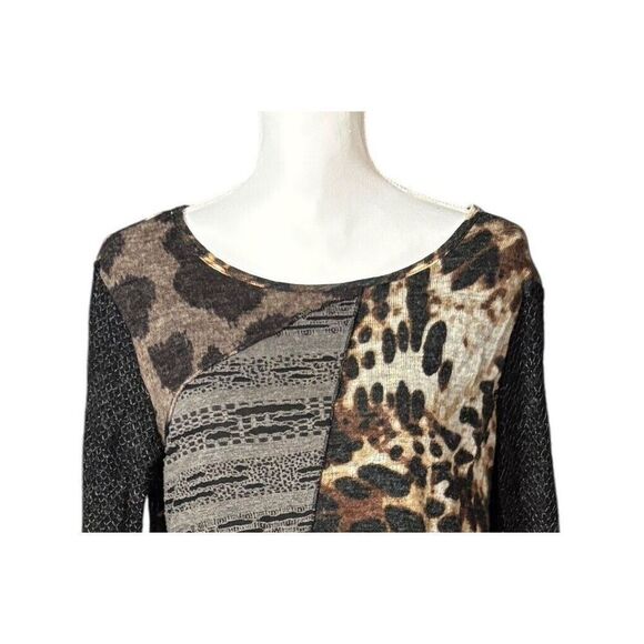 Ali Miles Sweater Size 1X Animal Print Brown Artsy Lagenlook Wearable Art Mature - Picture 5 of 10